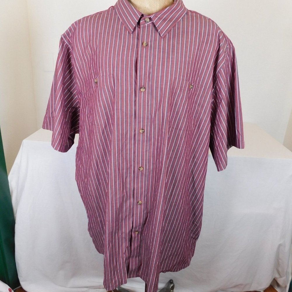 King Size Stripe Short Sleeve Sport Shirt 4XL Tall Burgundy Black White Pockets